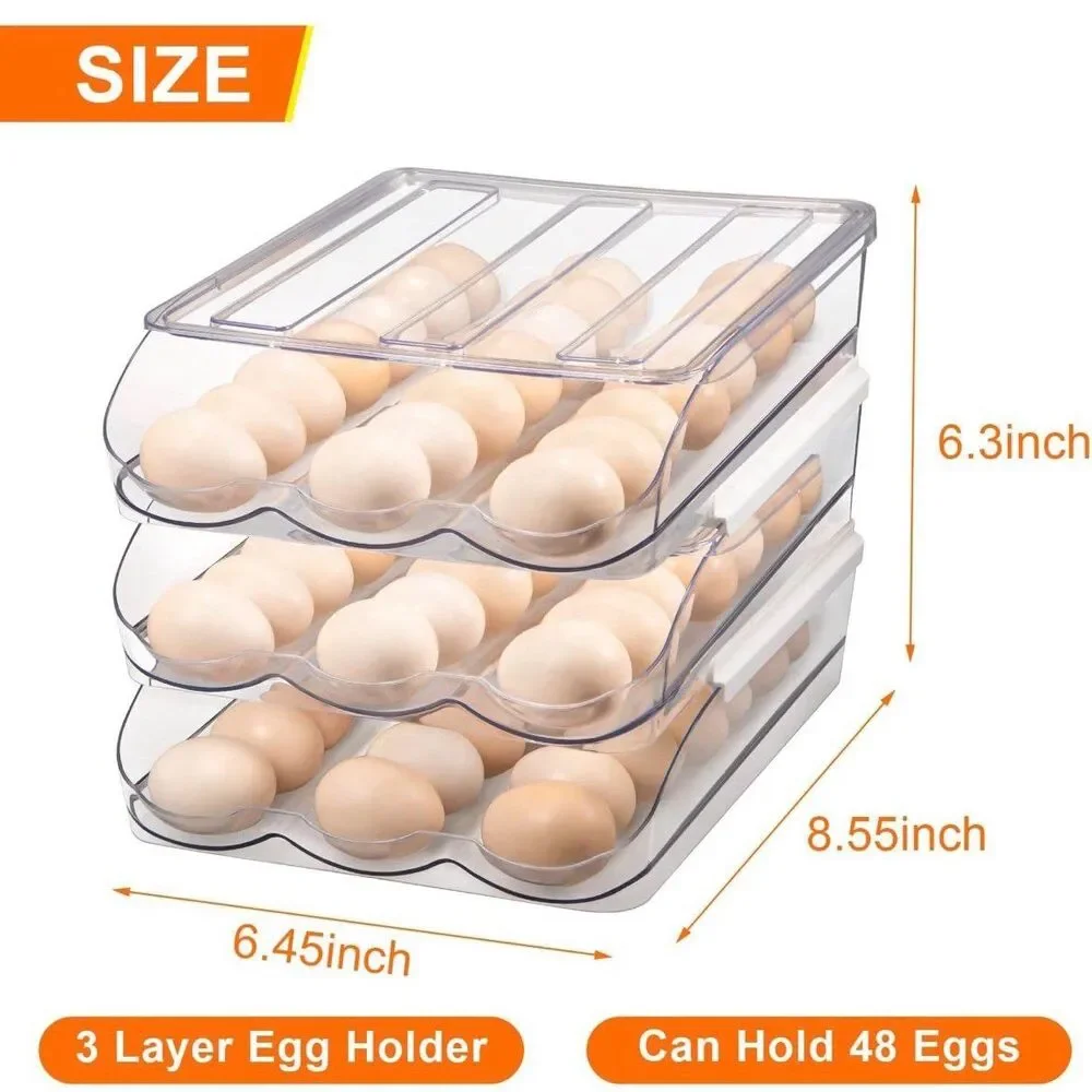 3 Layer Egg Holder for Fridge with Rolling Auto Dispense